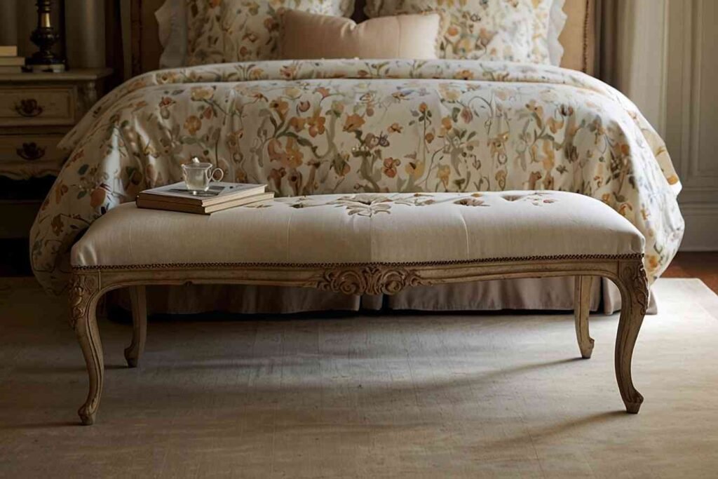 French-Style Bedroom Bench with Carved Legs