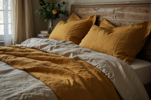 French Linen Bedding in Earthy Tones