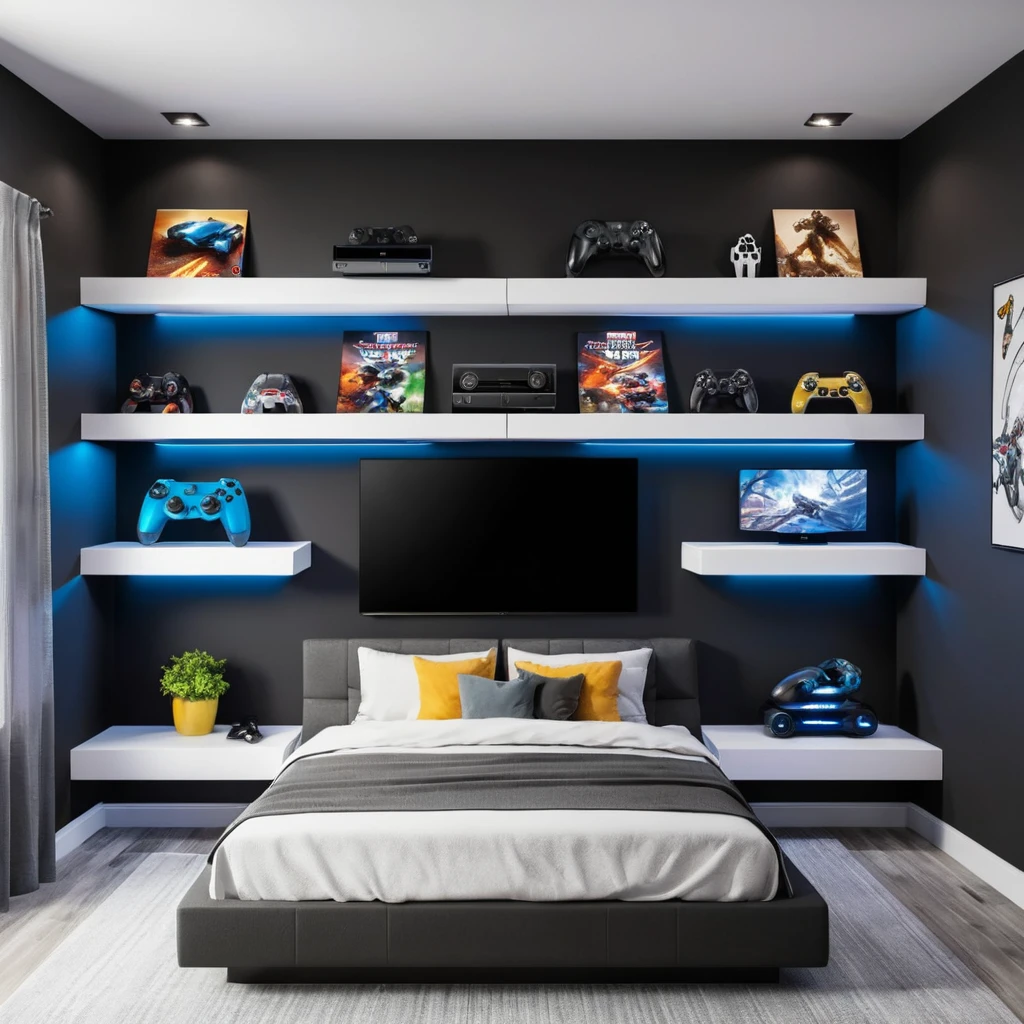 Gamer’s Dream with Floating Shelves