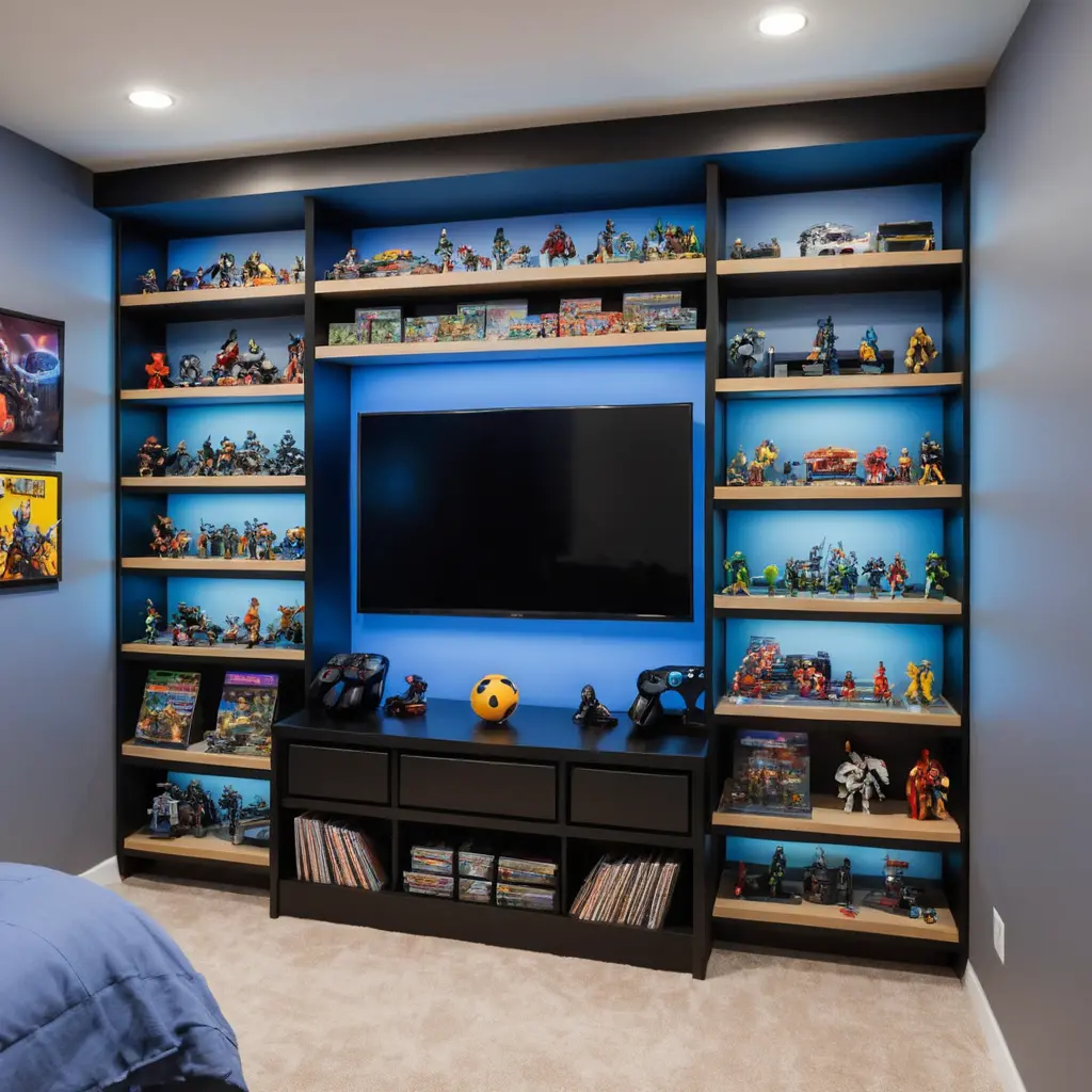 Gamer’s Paradise with Custom Shelving