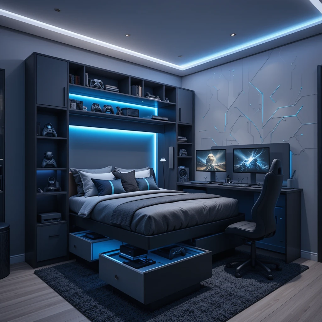Gaming Bed with Built-in Storage