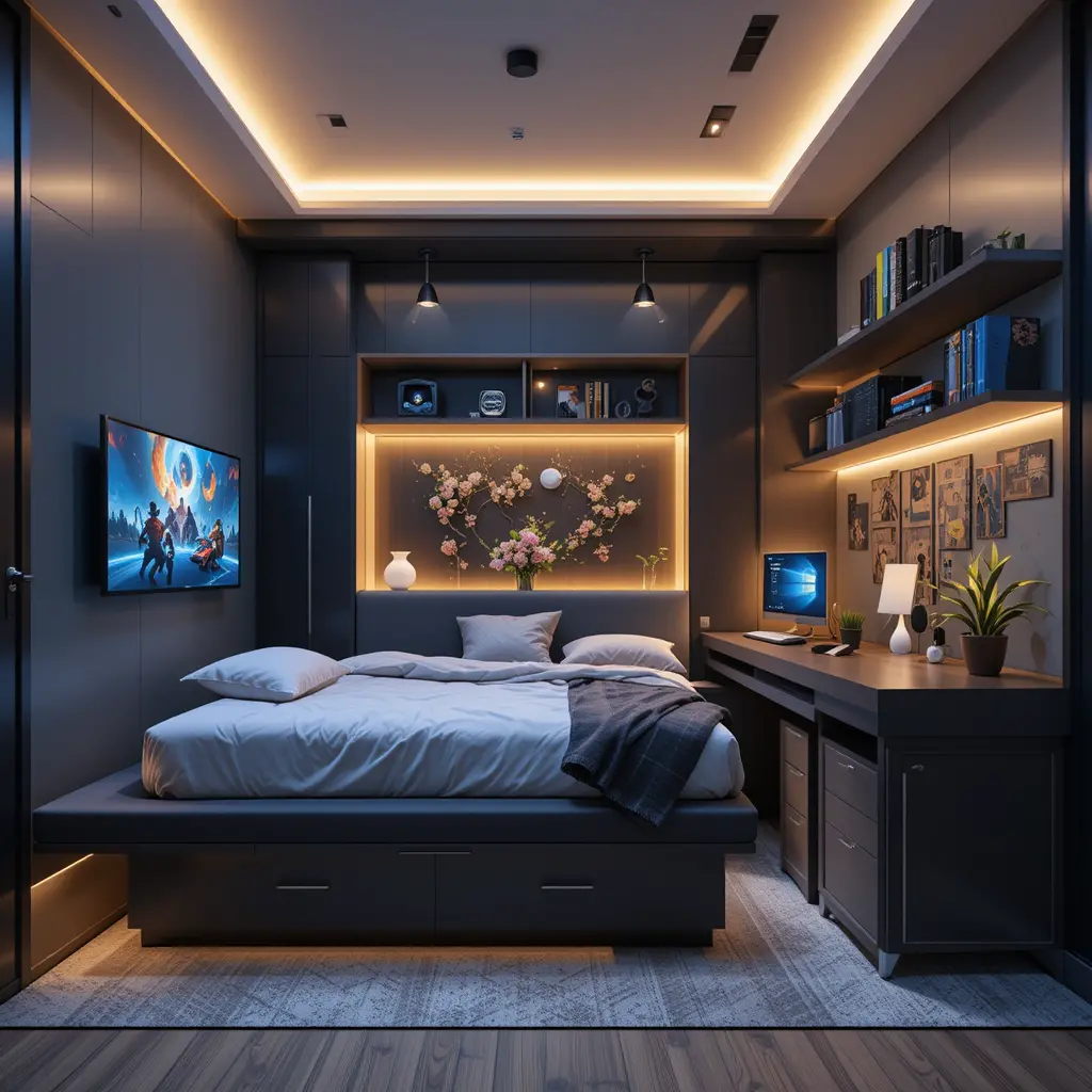 Gaming Room with Convertible Bed and Desk Combo