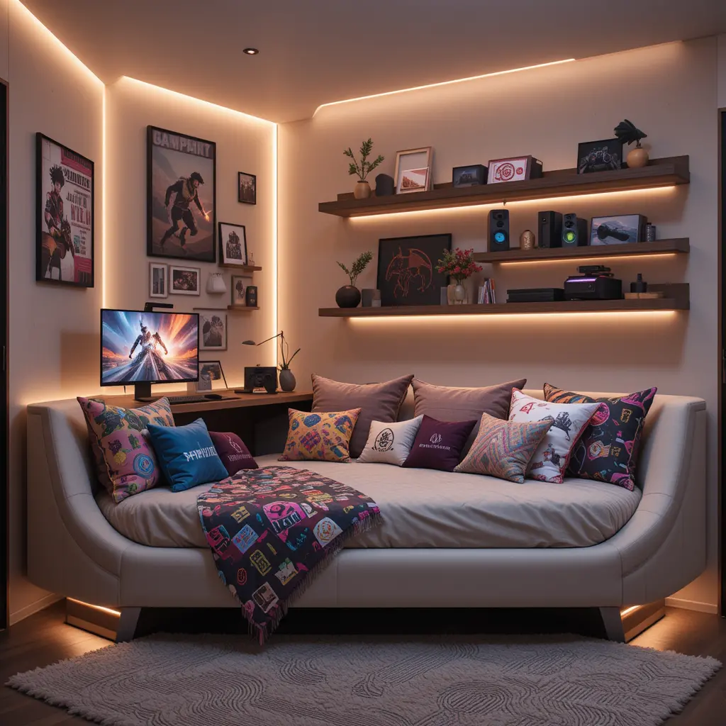 Gaming Room with Daybed and Cushions