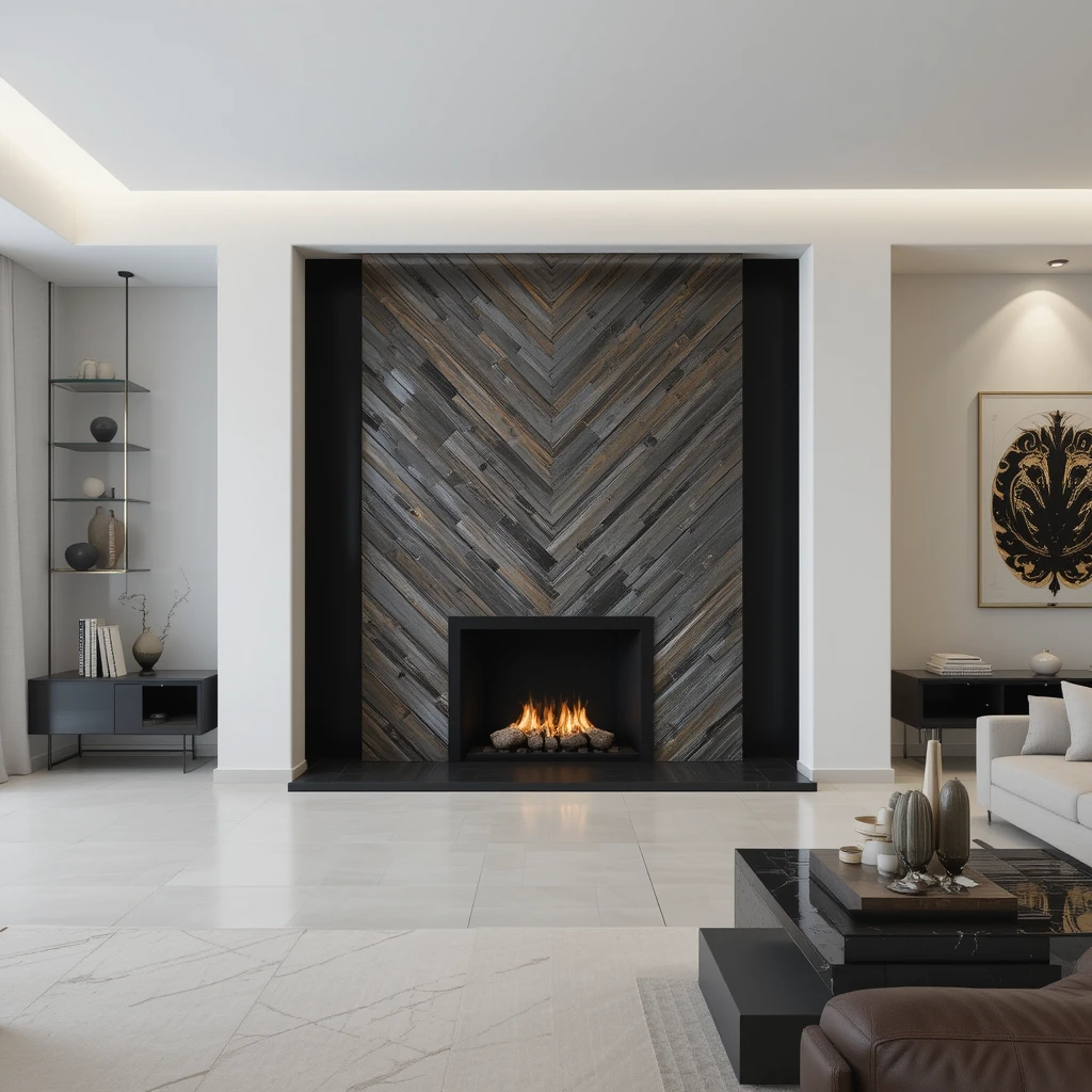 Geometric Patterned Fireplace Surround