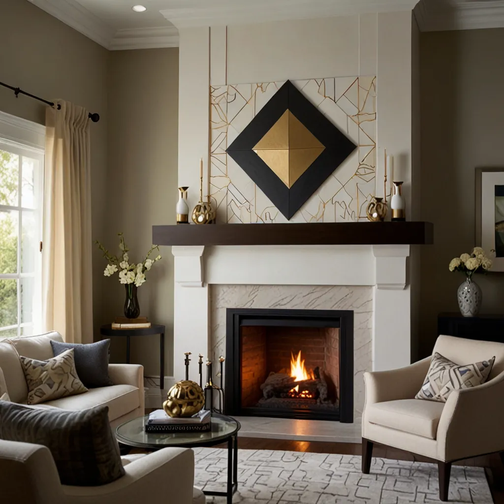 Geometric Wall Art Above the Mantle