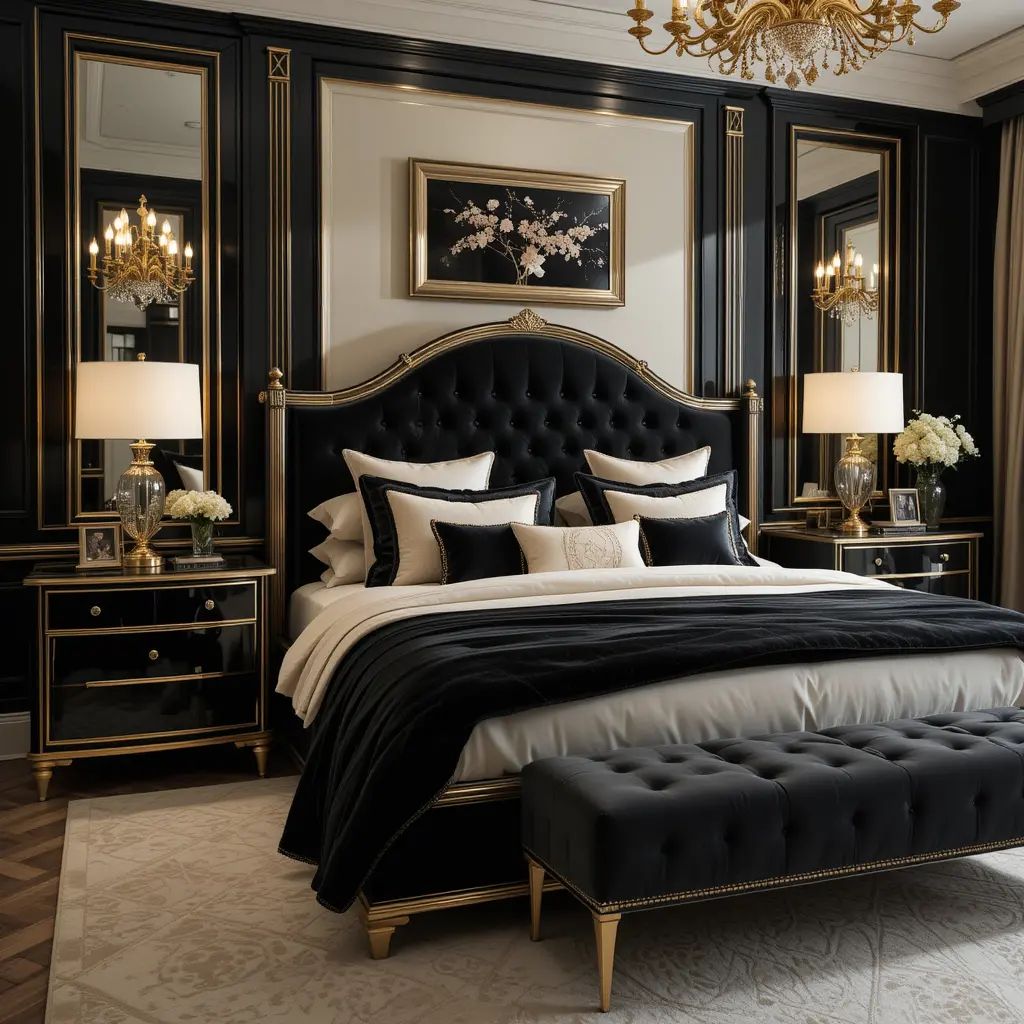 Glamorous Black and Cream Bedroom