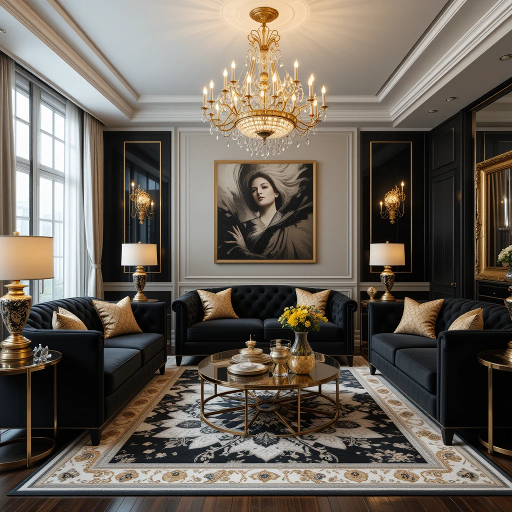 Glamorous Black and Gold Living Room