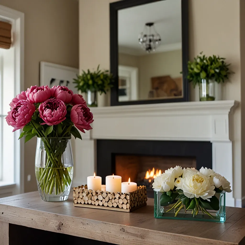 Glass Vase Arrangement on the Mantle