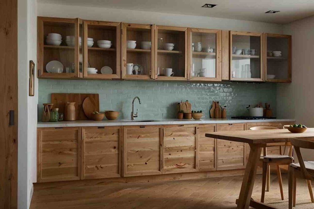 Glass Cabinet Doors with Natural Wood Frames