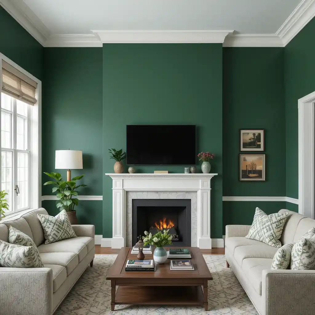 Green Walls with White Trim