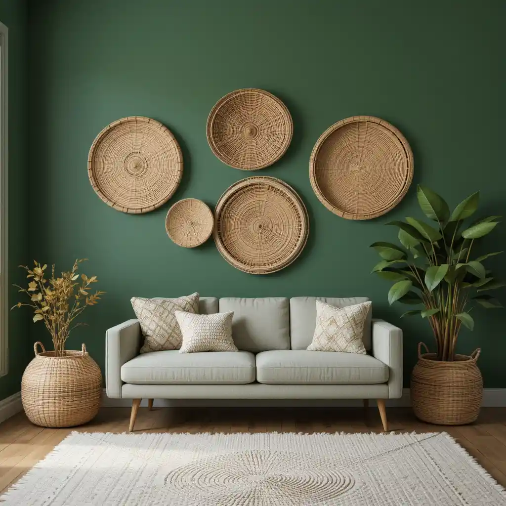 Green Walls with Woven Basket Accents