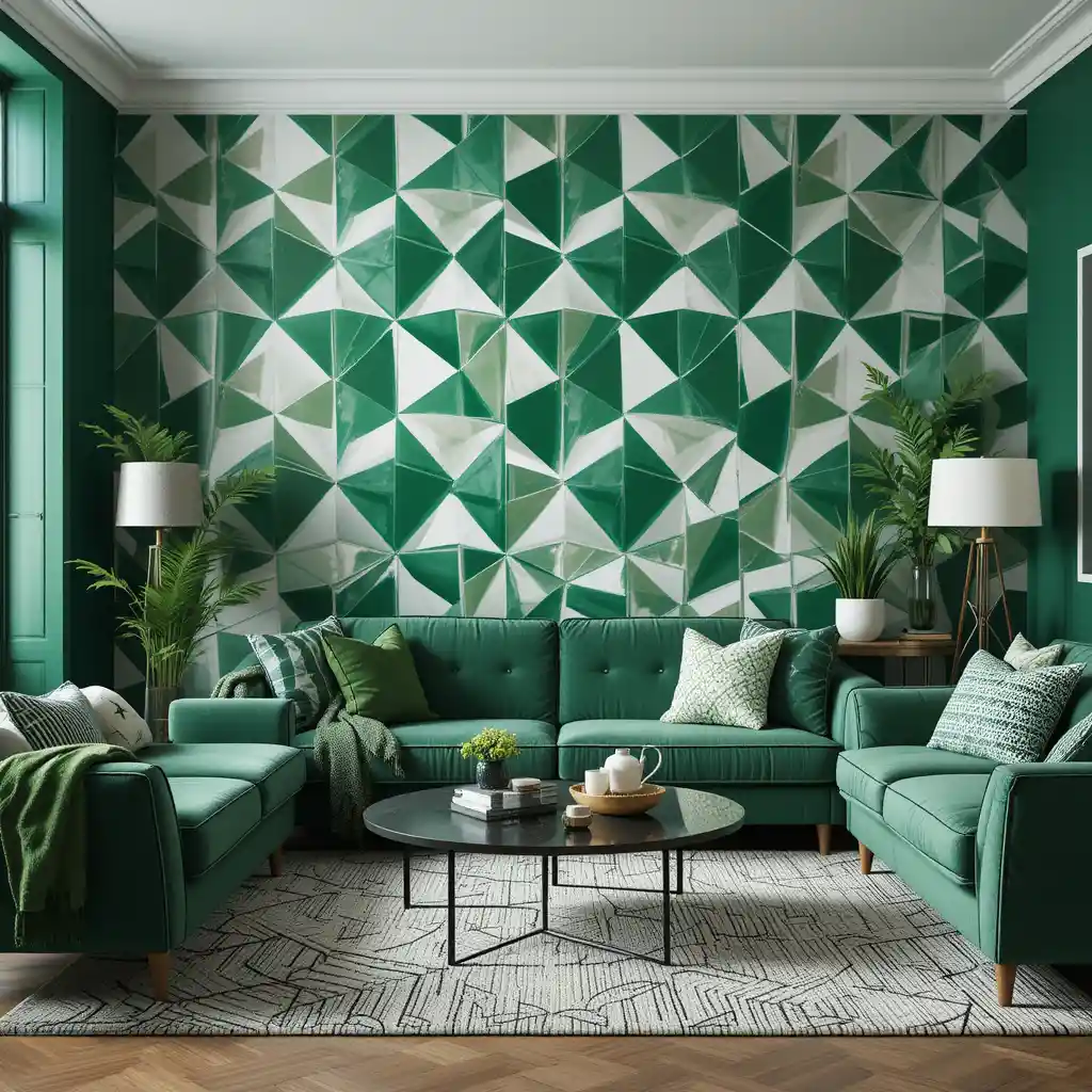 Green and White Geometric Wallpaper