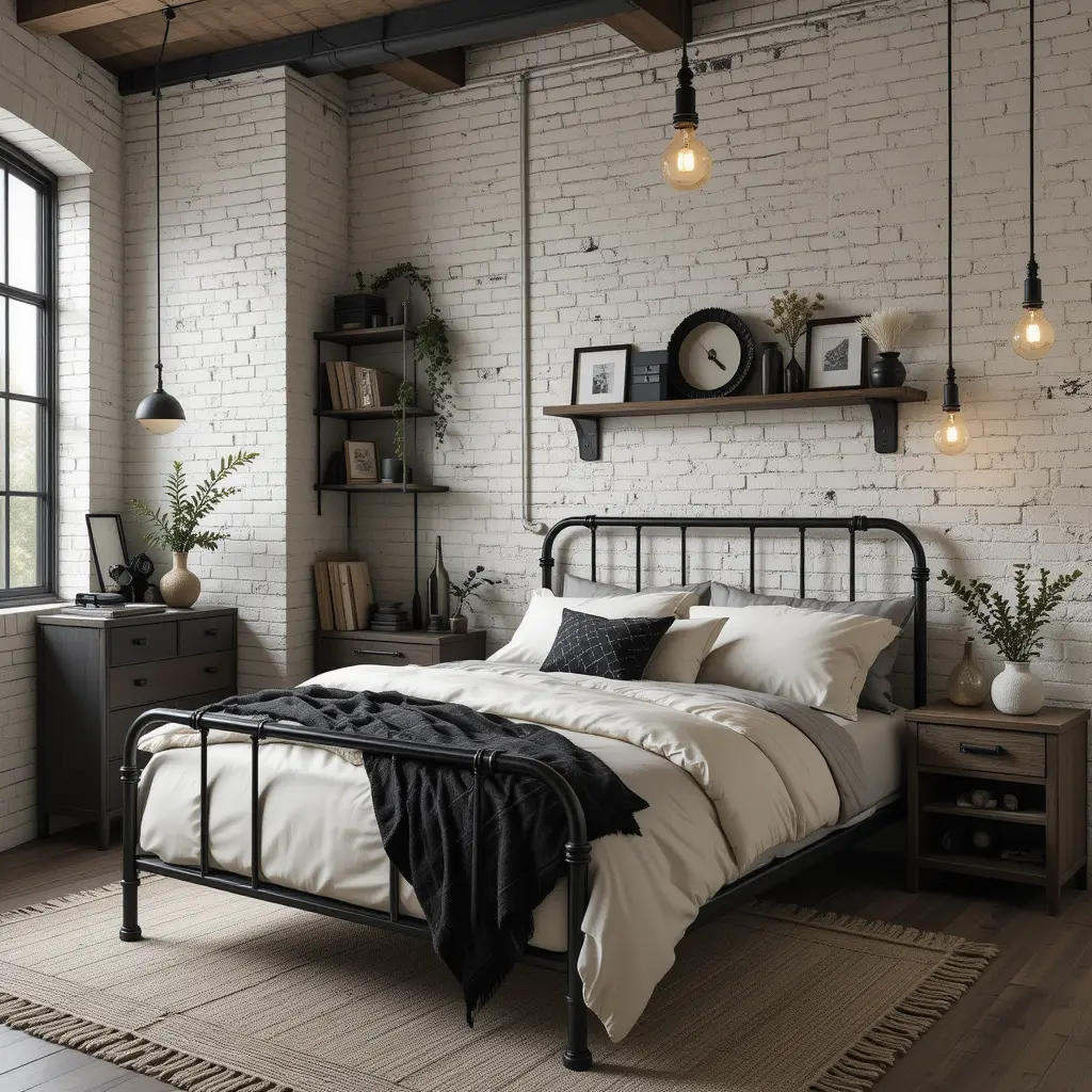 Industrial Black and Cream Bedroom