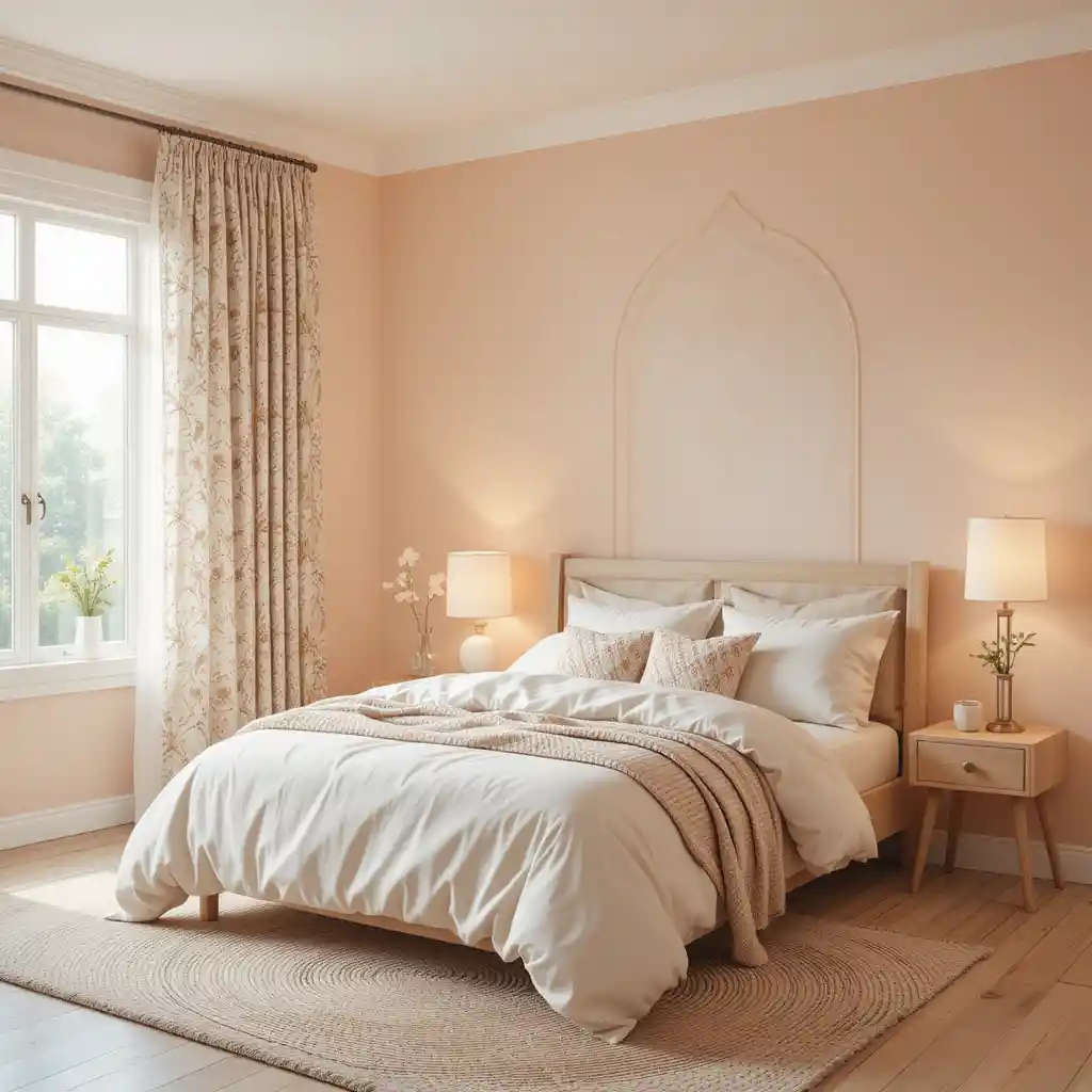 Light Peach with Patterned Curtains