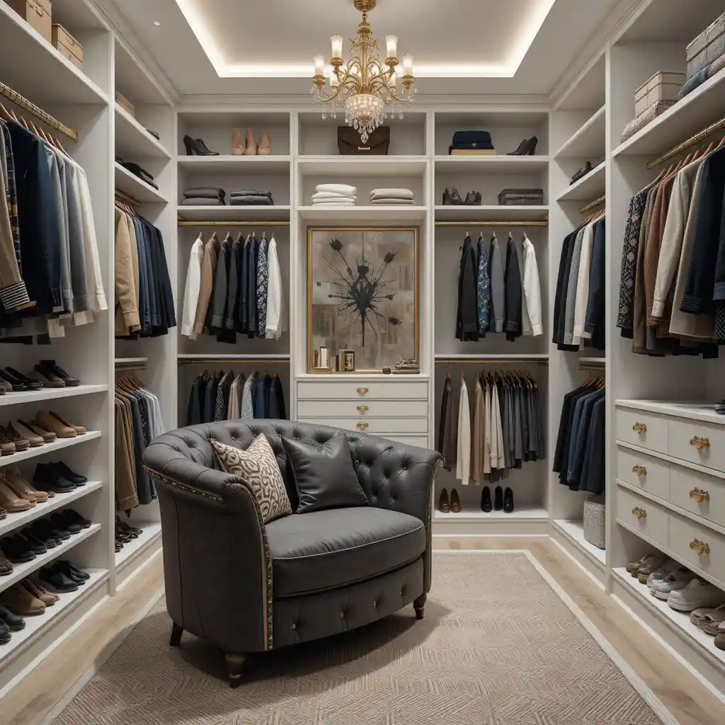 Luxe Walk-In Closet with a Sofa