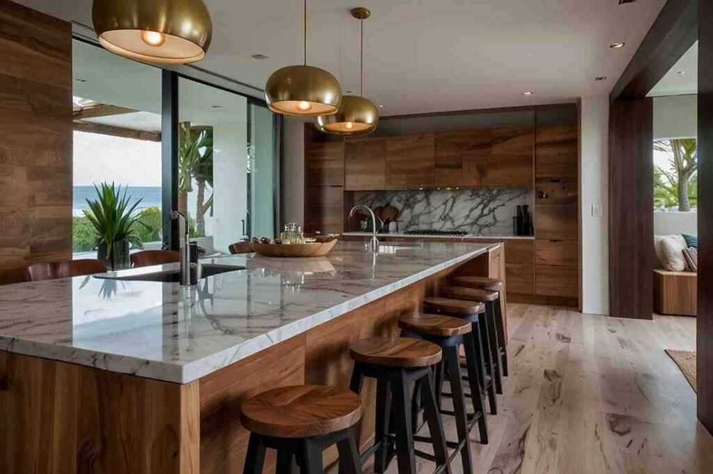 Marble and Wood Combo in the Kitchen Island