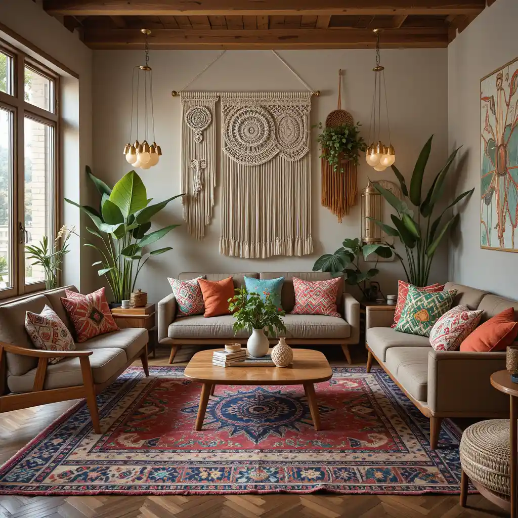 Mid-Century Boho Living Room