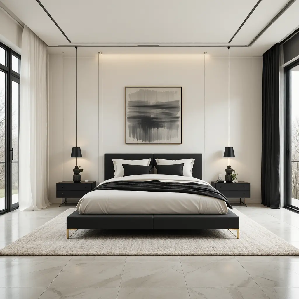 Minimalist Black and Cream Bedroom Design