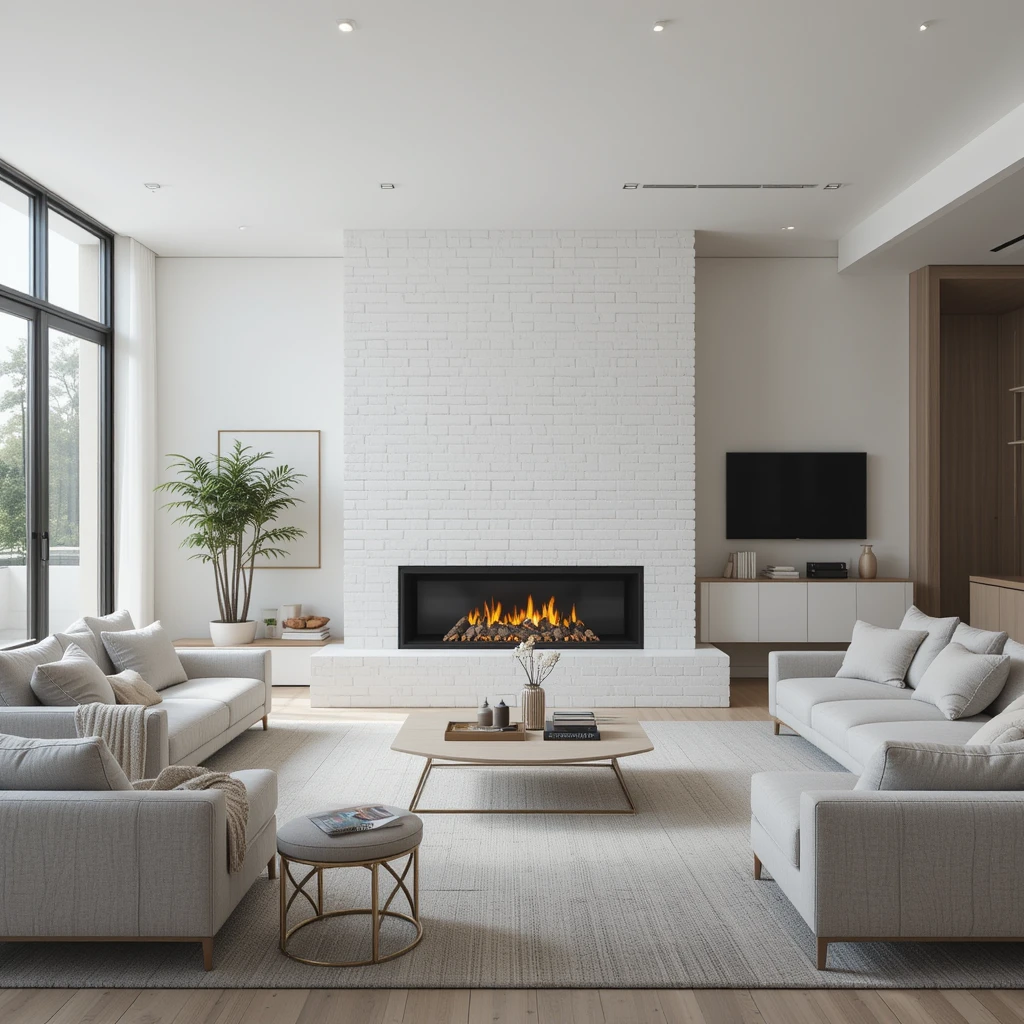 Minimalist White Brick Fireplace