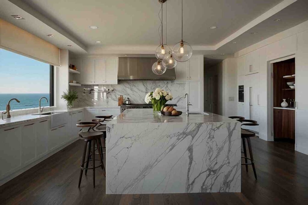 Minimalist Kitchen Island with White Carrara Marble