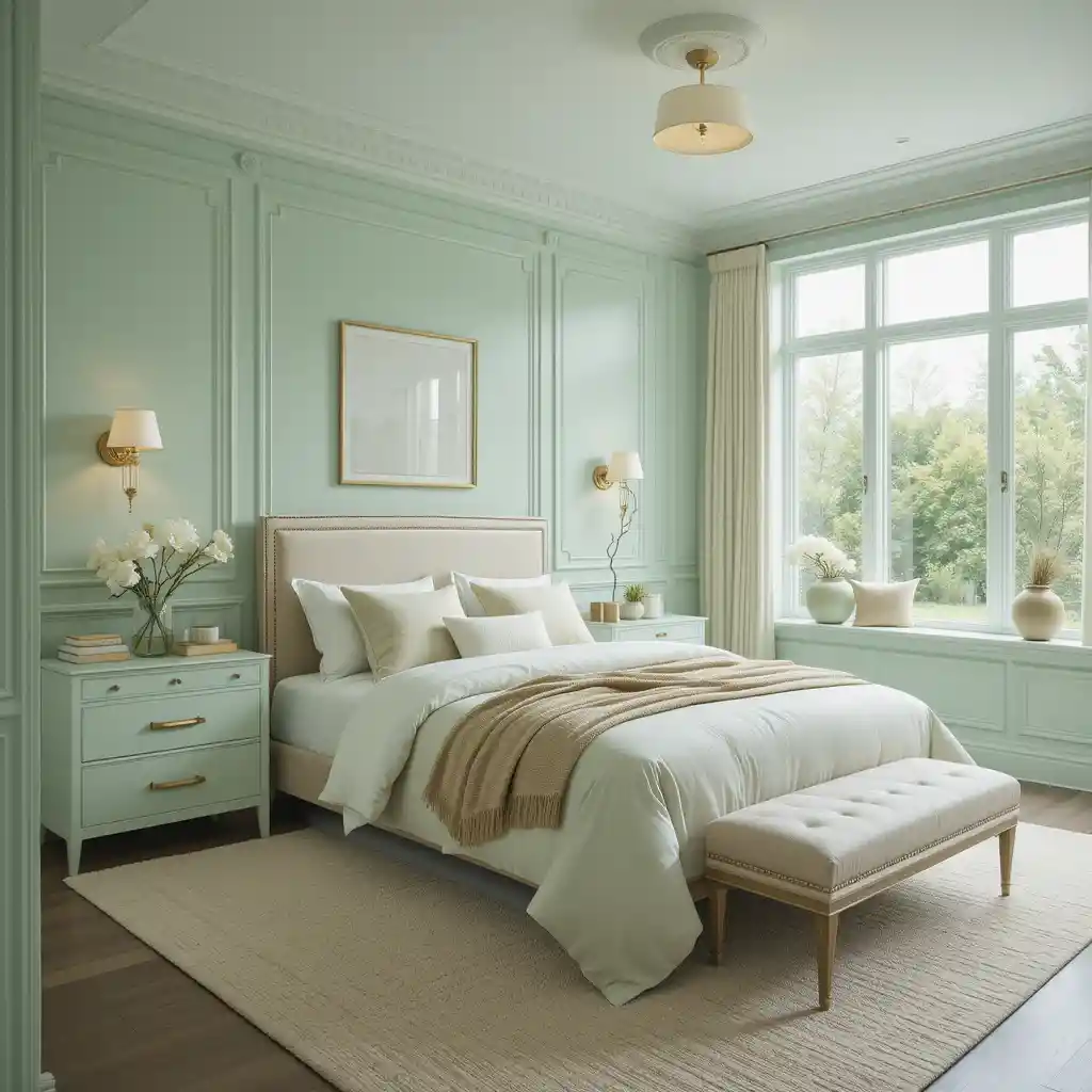 Mint Green with Brass Lighting Fixtures