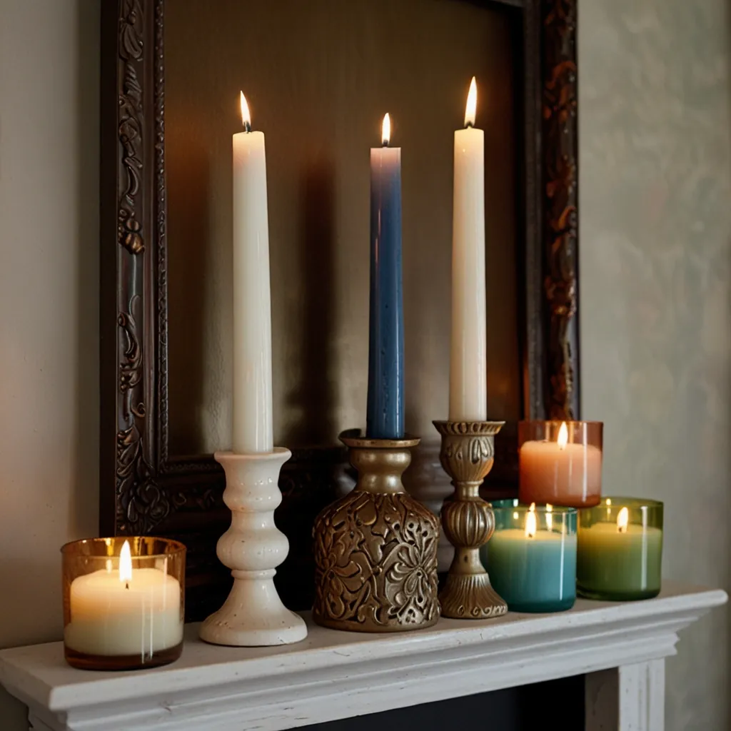 Mismatched Candles in Vintage Holders