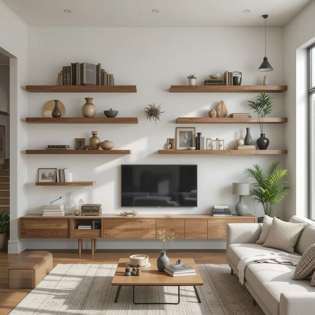 Modern Minimalist Shelving with Rustic Touches