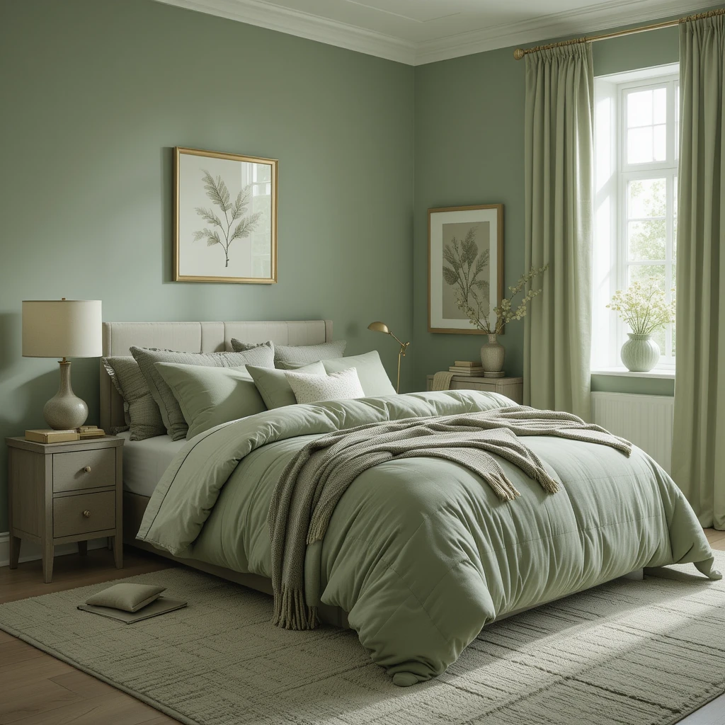 Monochrome Sage Green Bedroom
