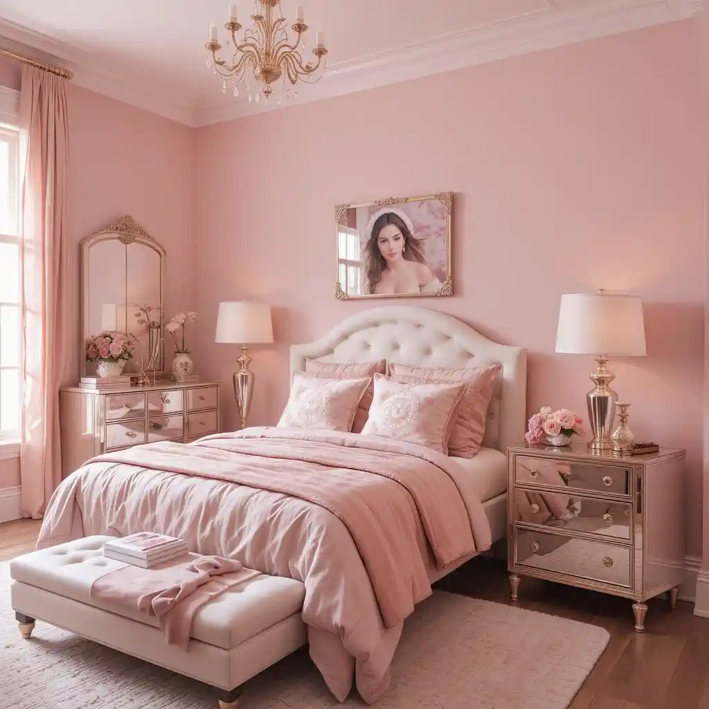 Muted Pink with Mirrored Furniture