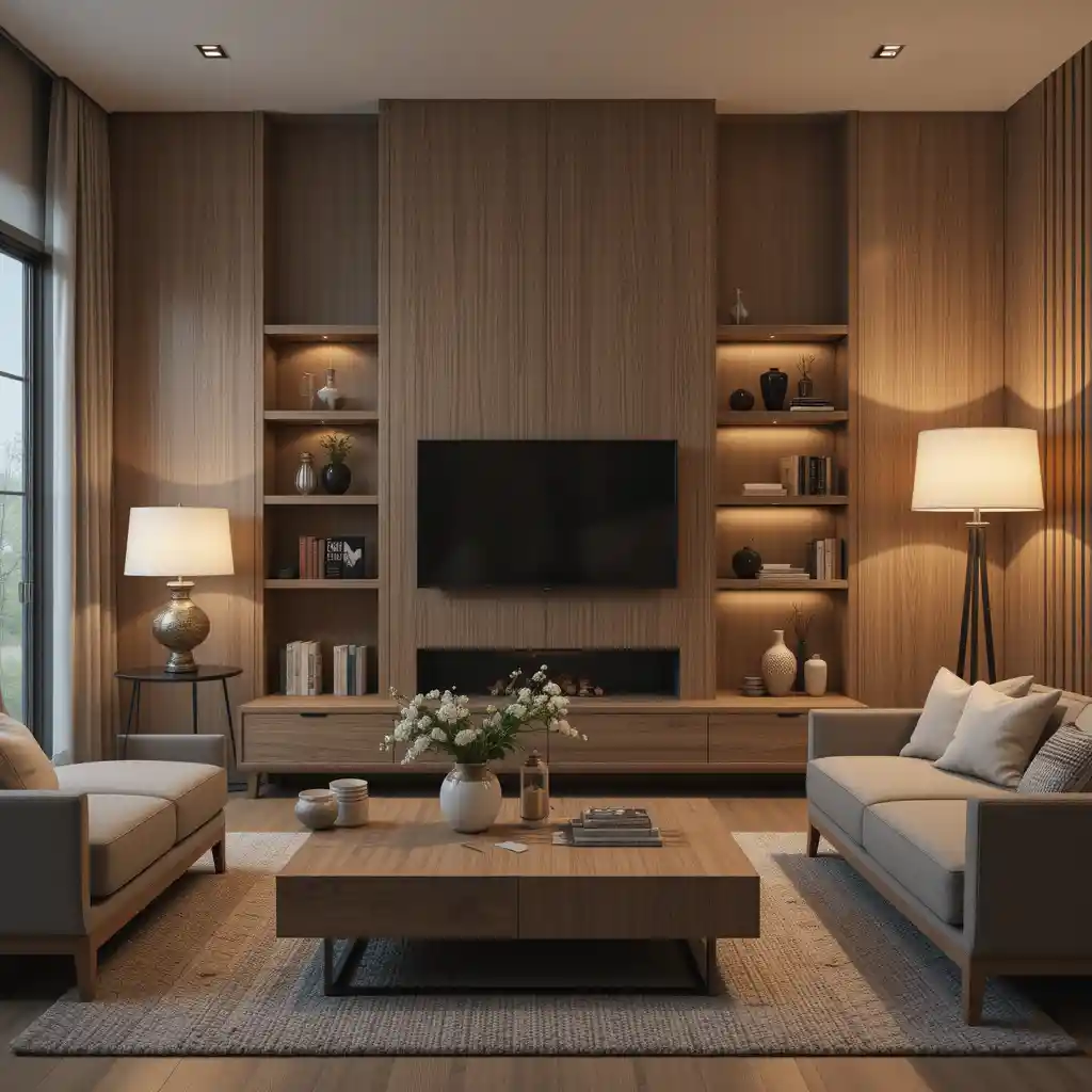Natural Wood Accents with Soft Lighting