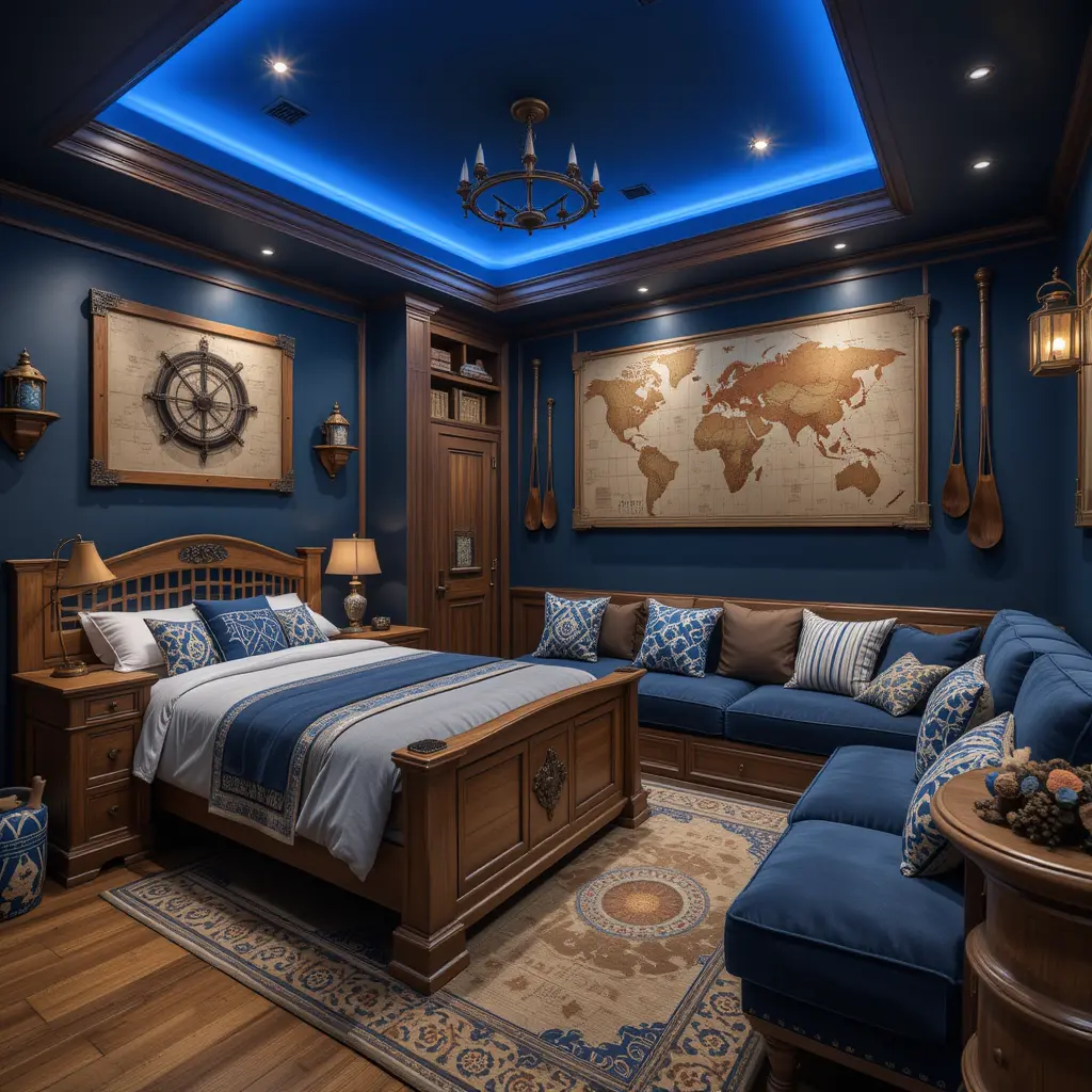 Nautical-Themed Gaming Room with Bed