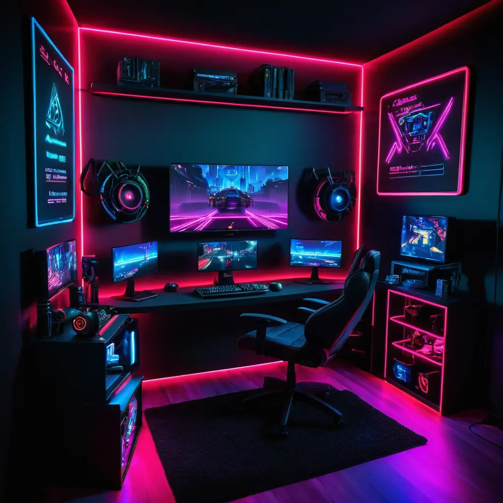 Neon Night Gaming Setup