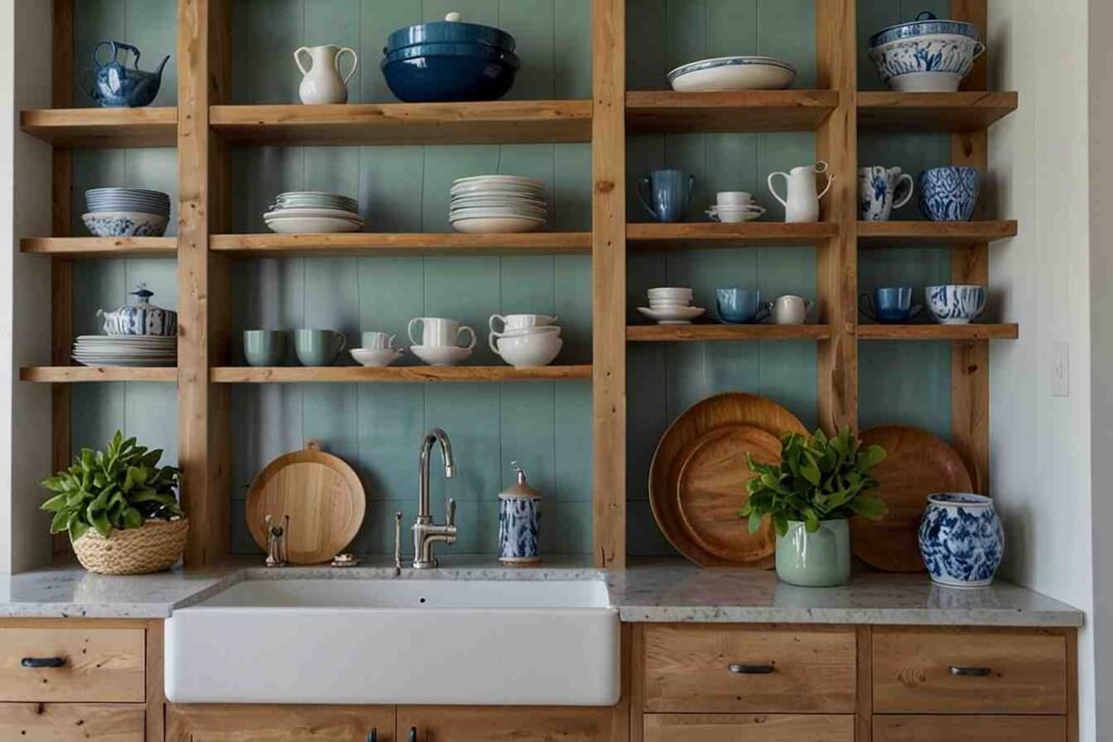 Open Shelving with Natural Wood Finishes
