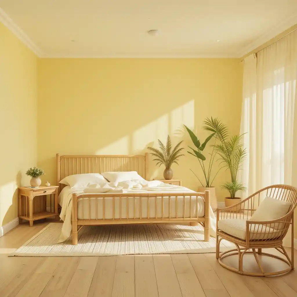 Pale Yellow with Bamboo Furniture