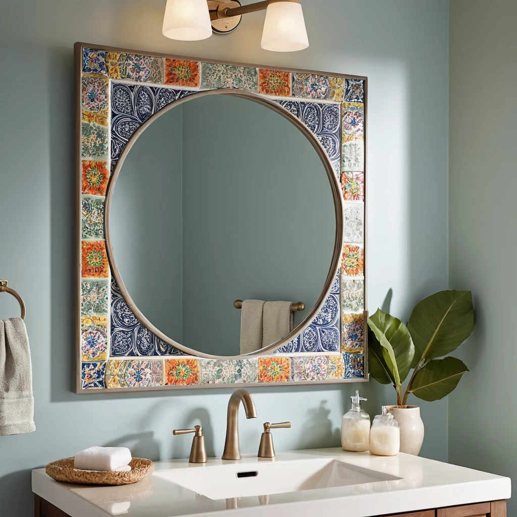 Patterned Ceramic Frame Mirror