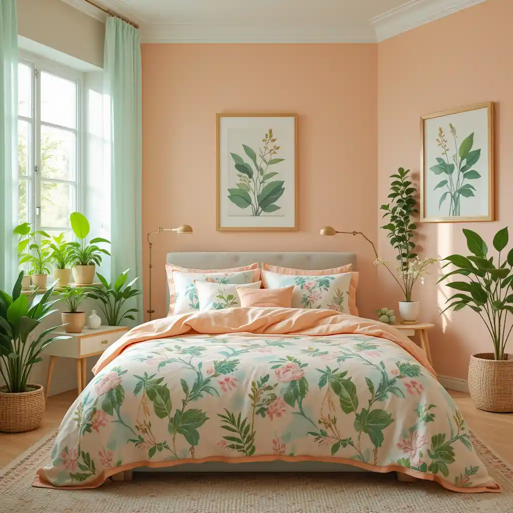 Peach and Mint with Botanical Prints