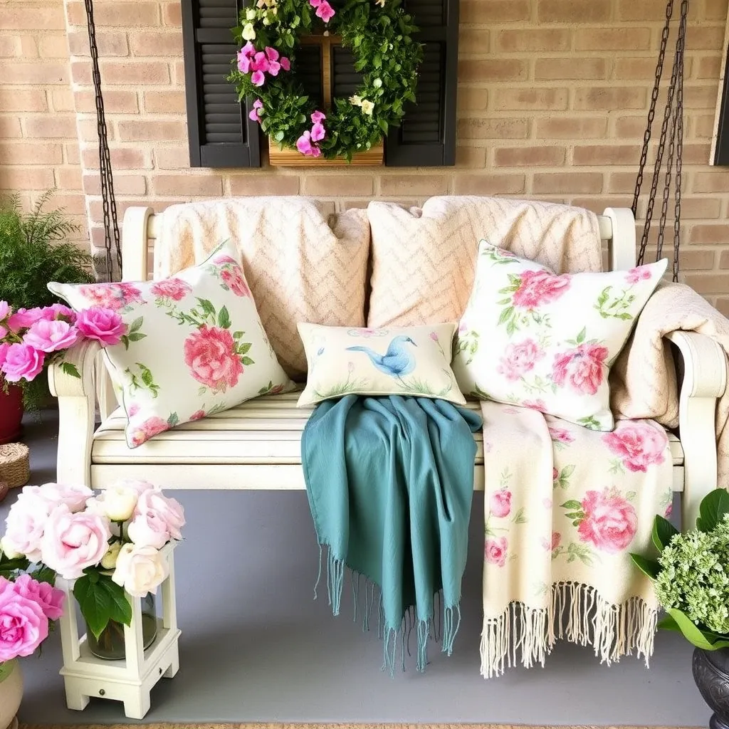 Porch Swing with Floral Pillows
