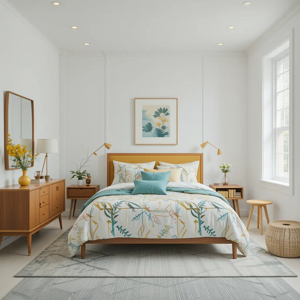 Preppy Bedroom with Mid-Century Modern Touches