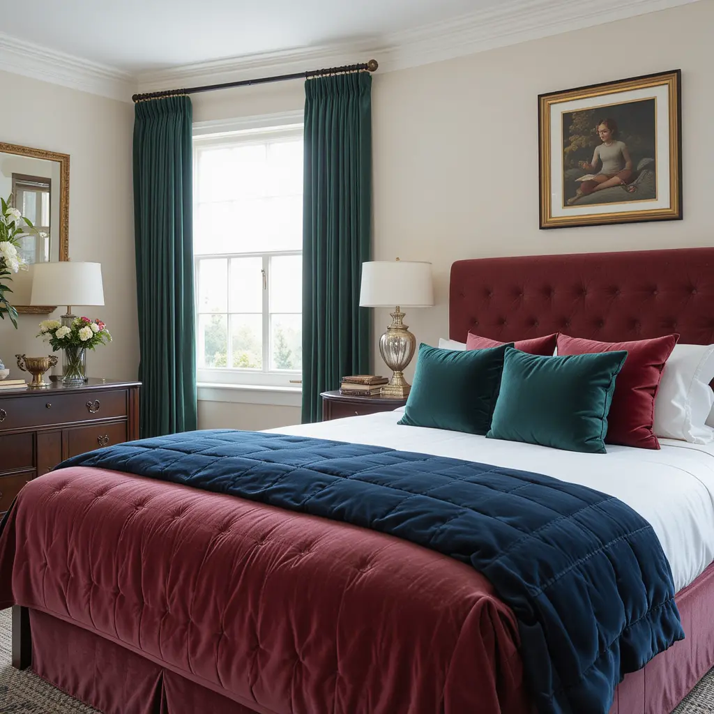 Preppy Bedroom with Velvet Touches