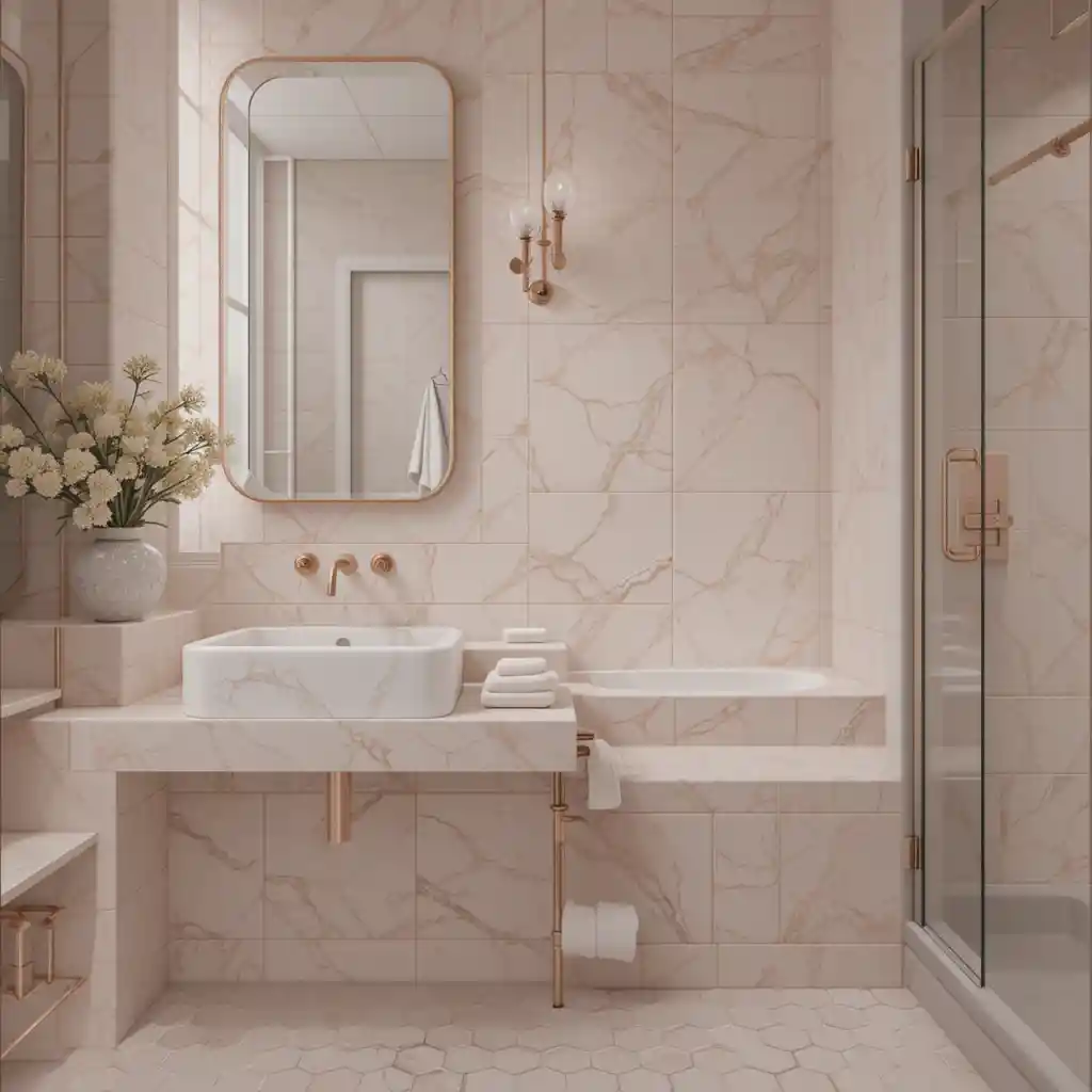 Rose Gold Fixtures with Blush Tiles