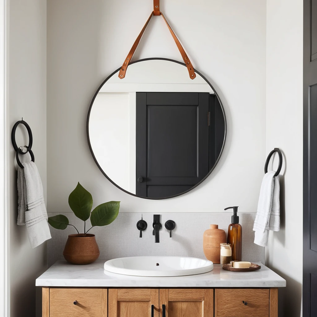Round Mirror with Leather Strap