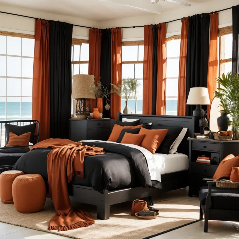 Rust and Black Coastal Bedroom
