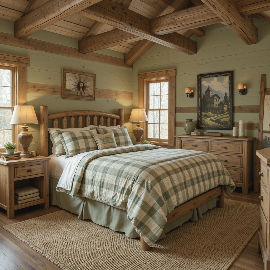 Rustic Sage Green Cabin Bedroom