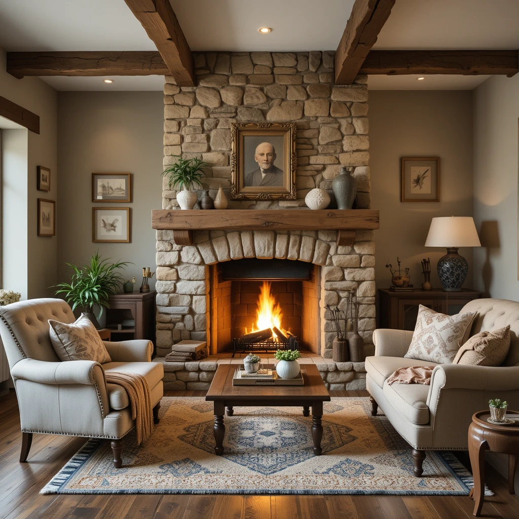 Rustic Stone Fireplace for Warmth