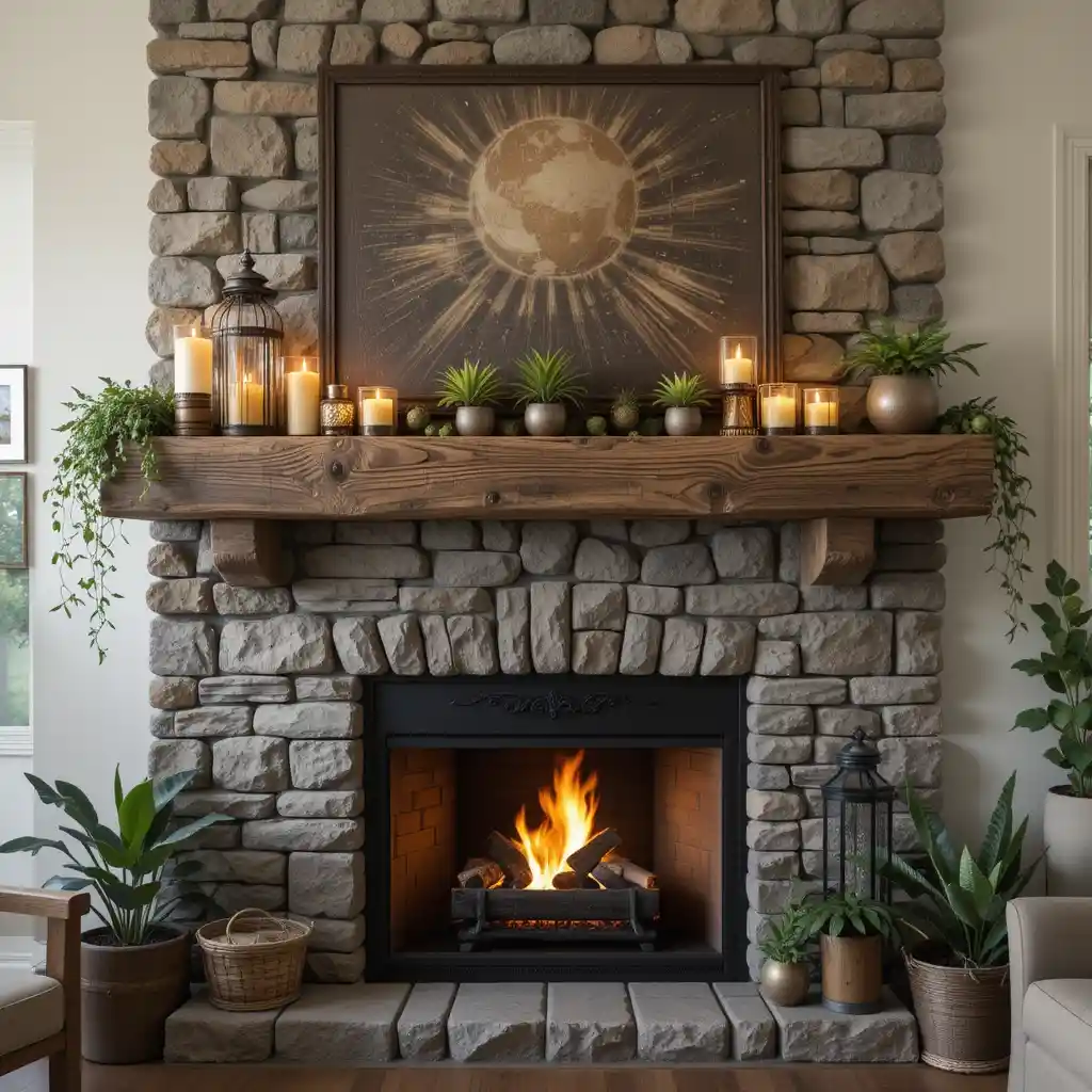 Rustic Wood Beam Mantel