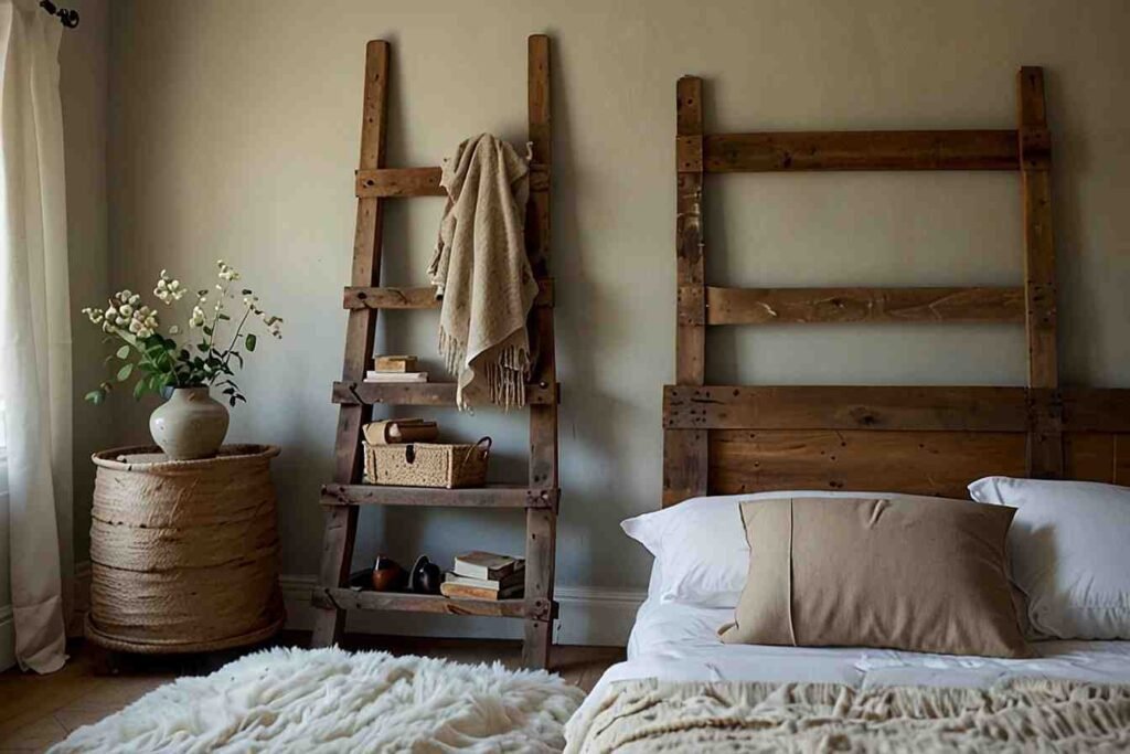Rustic French Wooden Ladder as Decor