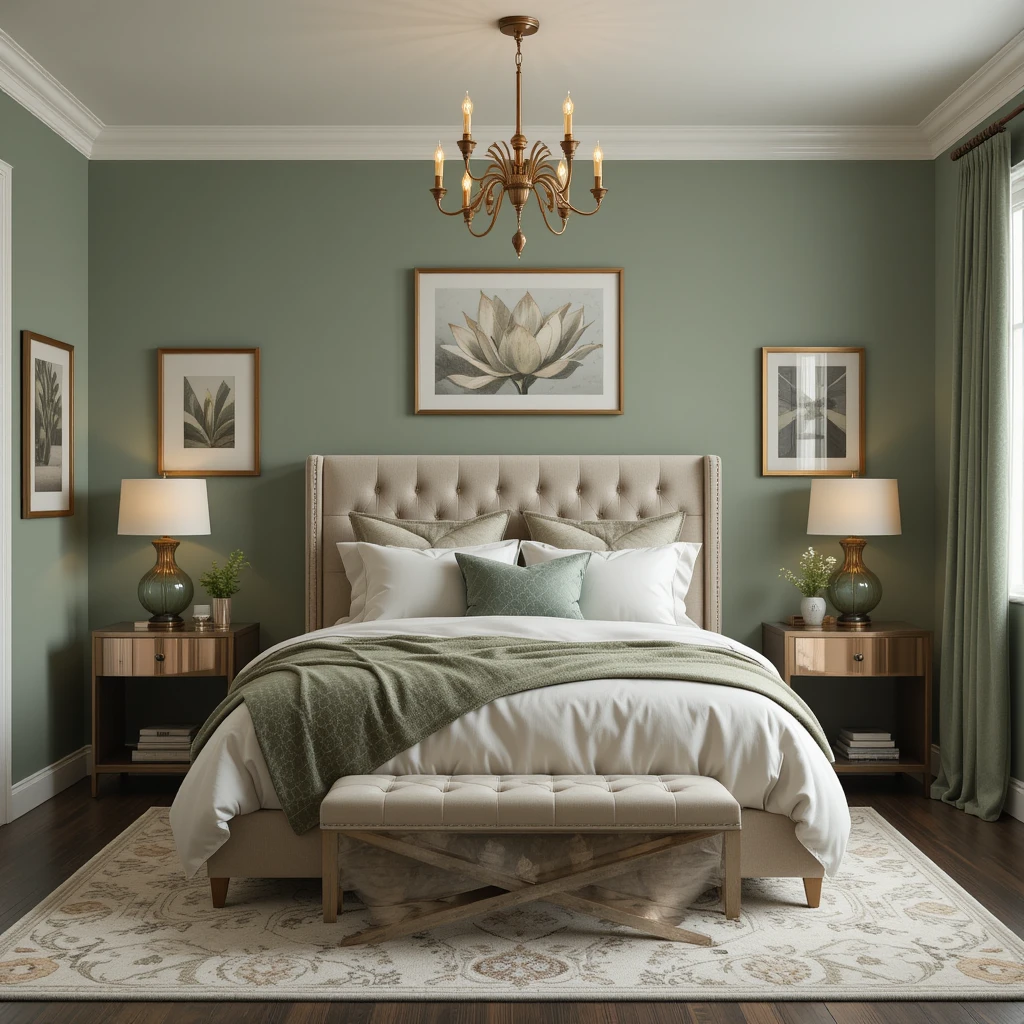 Sage Green and Copper Bedroom