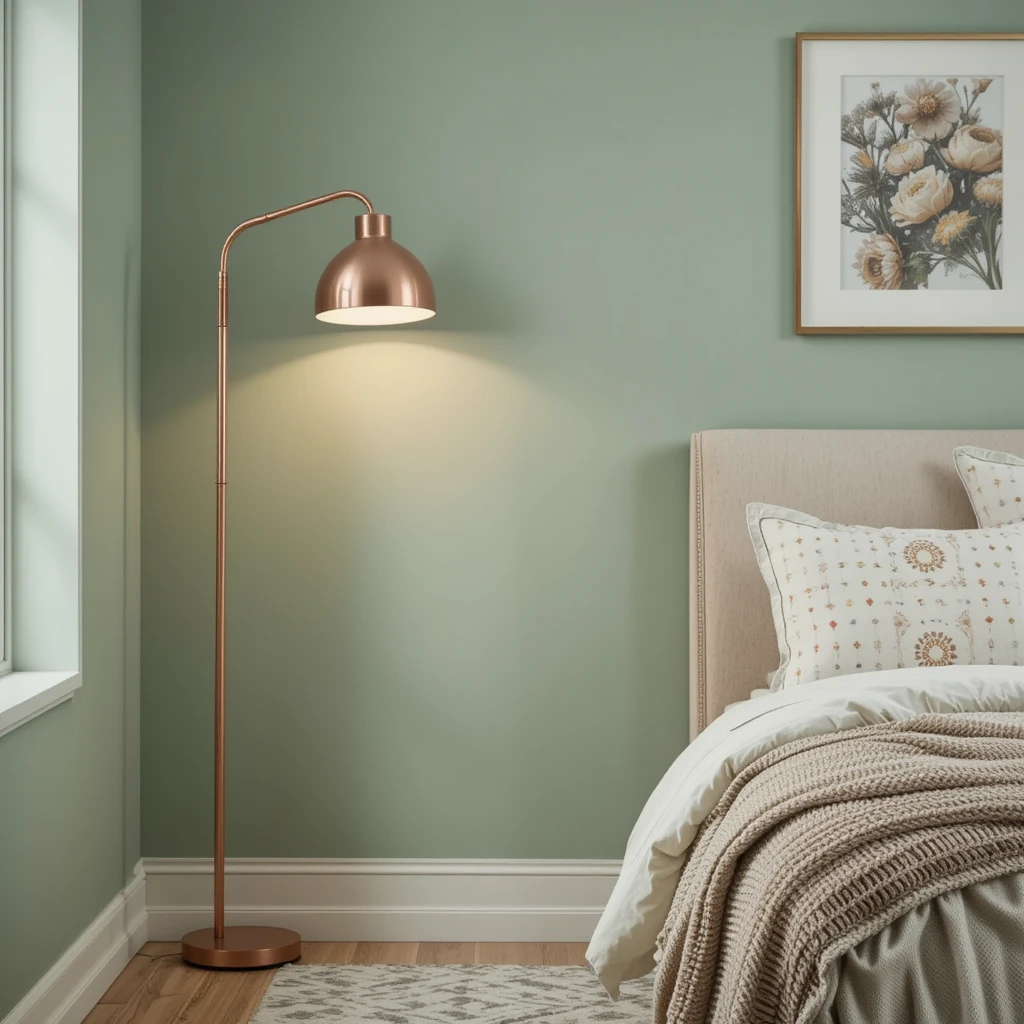 Sage Green and Copper Floor Lamp