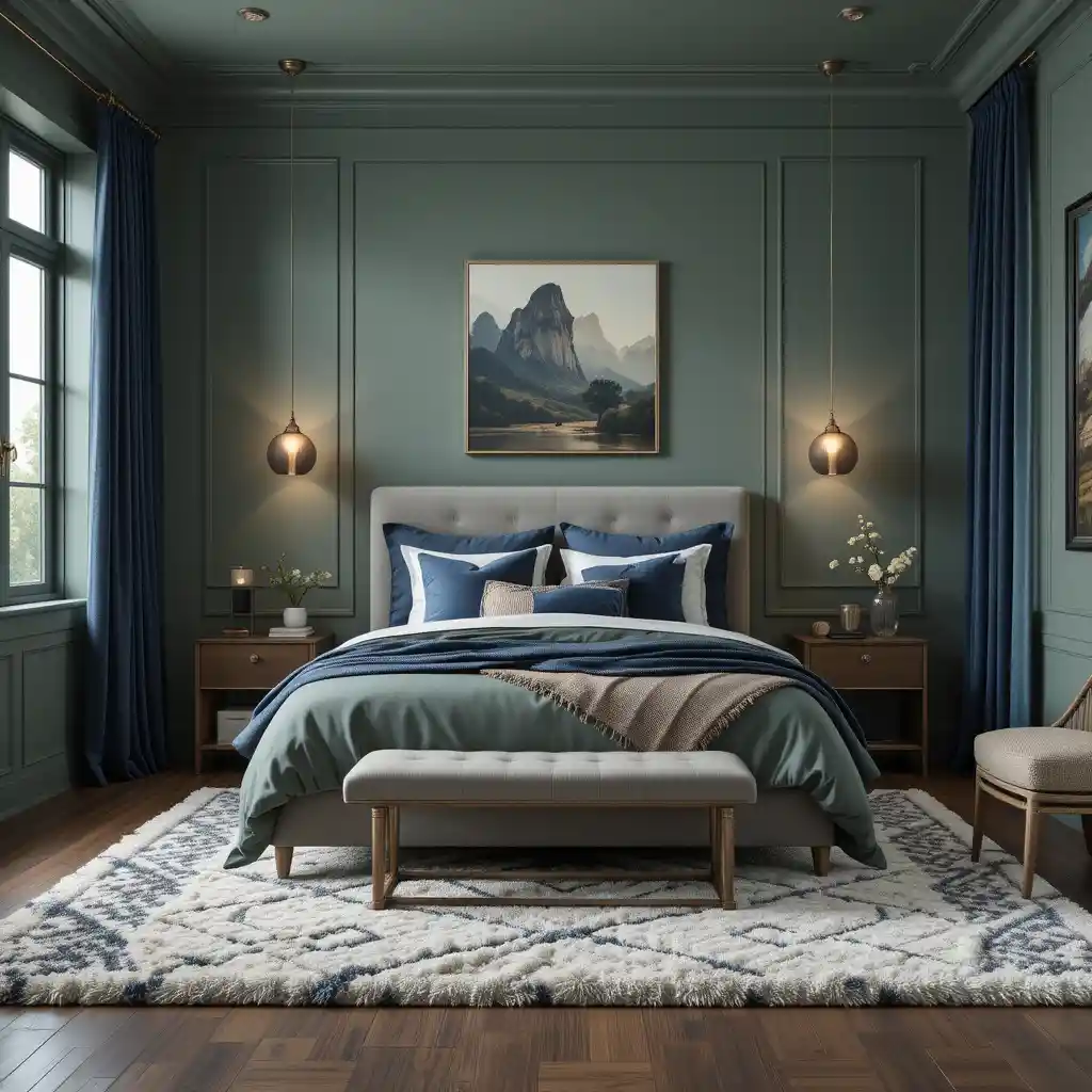 Sage Green and Navy Bedroom