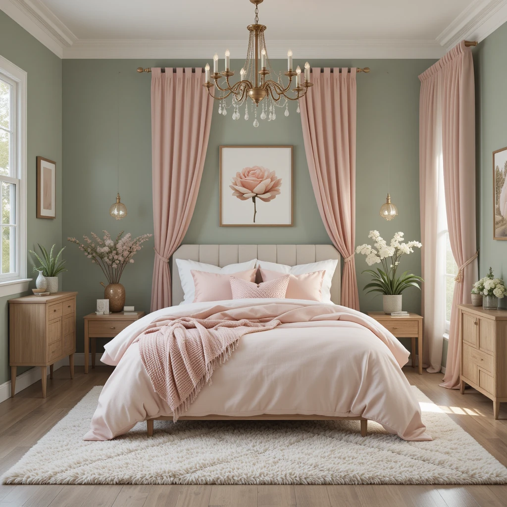 Sage Green and Pink Bedroom